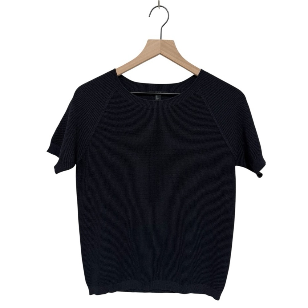 COS Navy Blue Short Sleeve Knit Top Size Small Rayon Blend Minimalist Tee